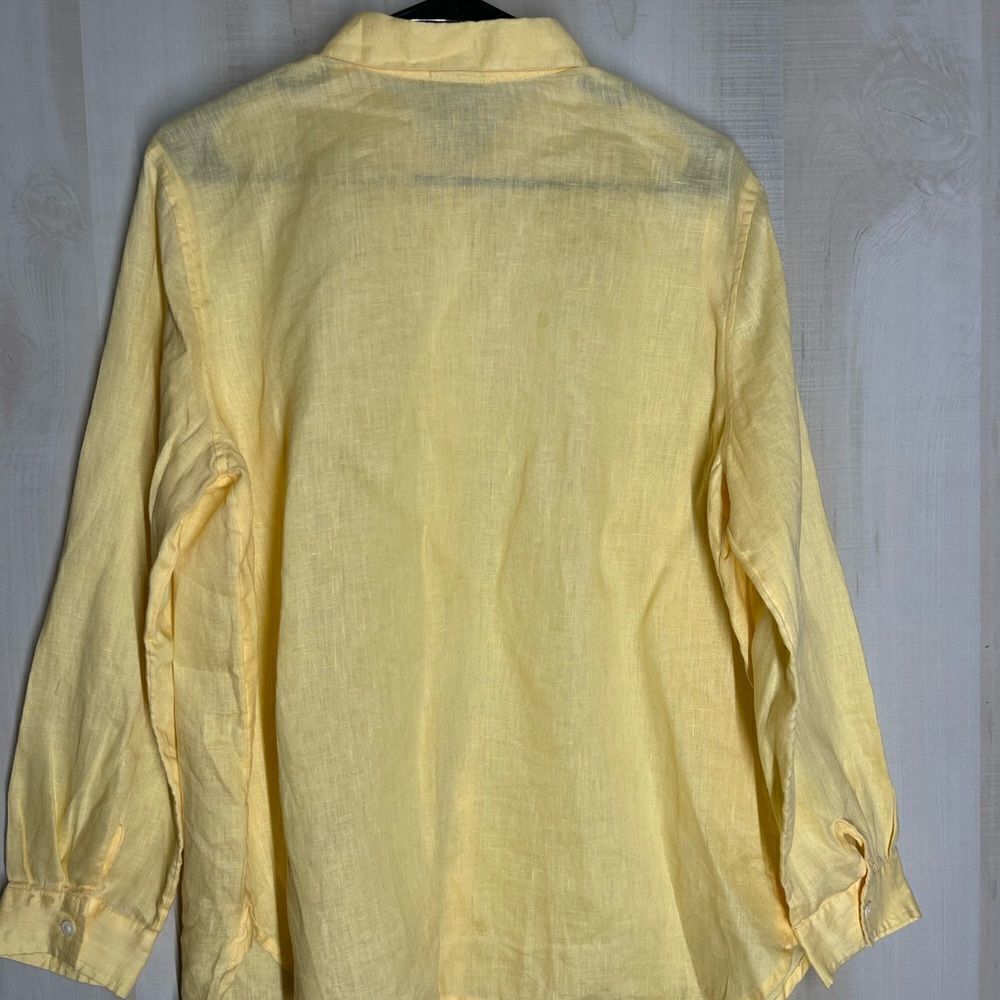 J. Jill yellow 100% linen long sleeve button front shirt blouse top, size medium - Picture 7 of 15
